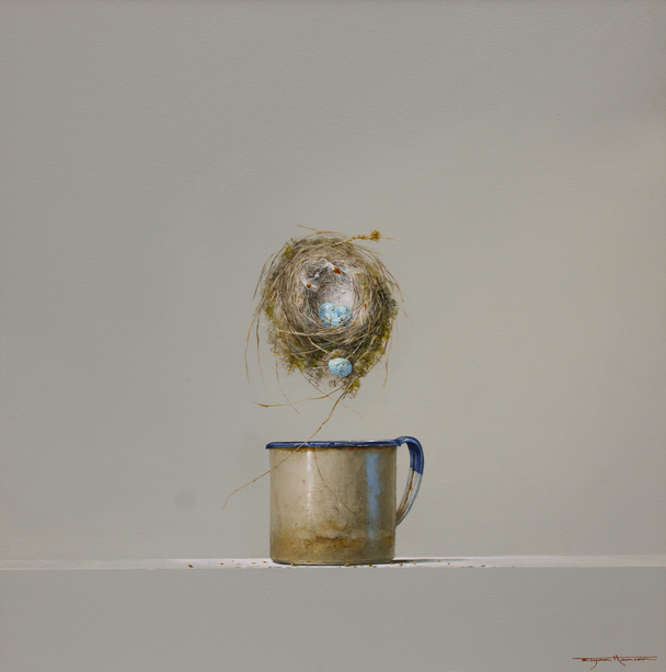 Tin Mug and Goldfinch Egg